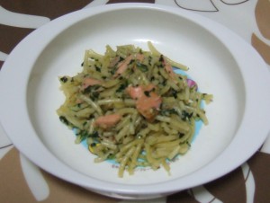 鮭と青菜のペペロンチーノ